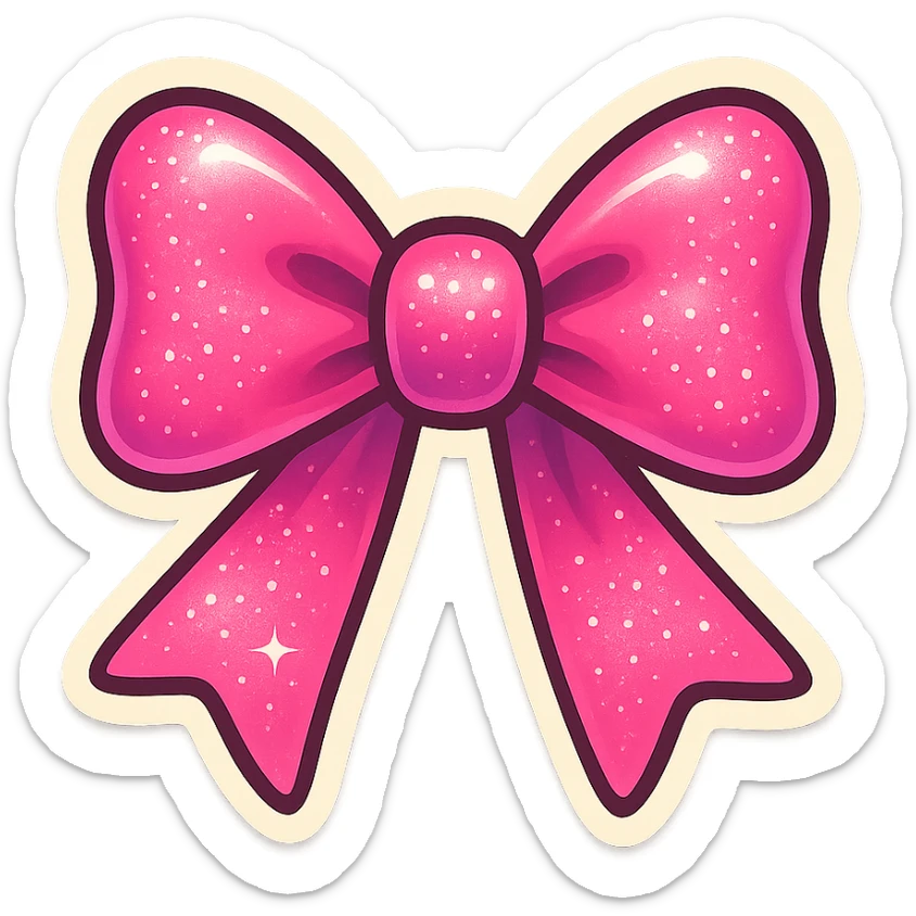 A cute pink bow sticker with a glossy finish, pink bow sticker with glitter details sticker