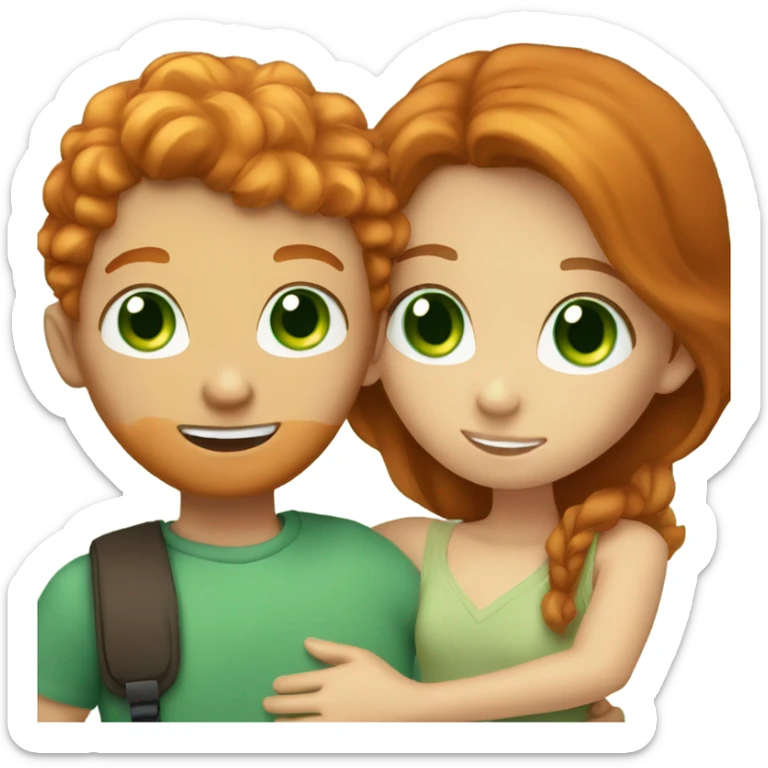 Ginger boy with blue eyes and brunette girl with green eyes couple hugging sticker