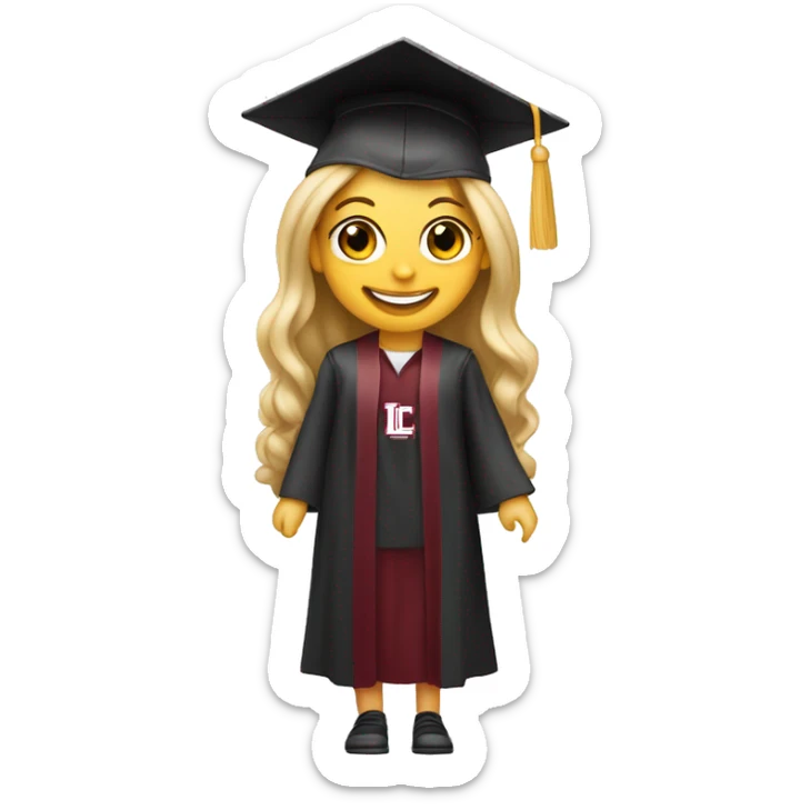 Blonde girl smiling wearing university of Chicago Loyola grad cap sticker