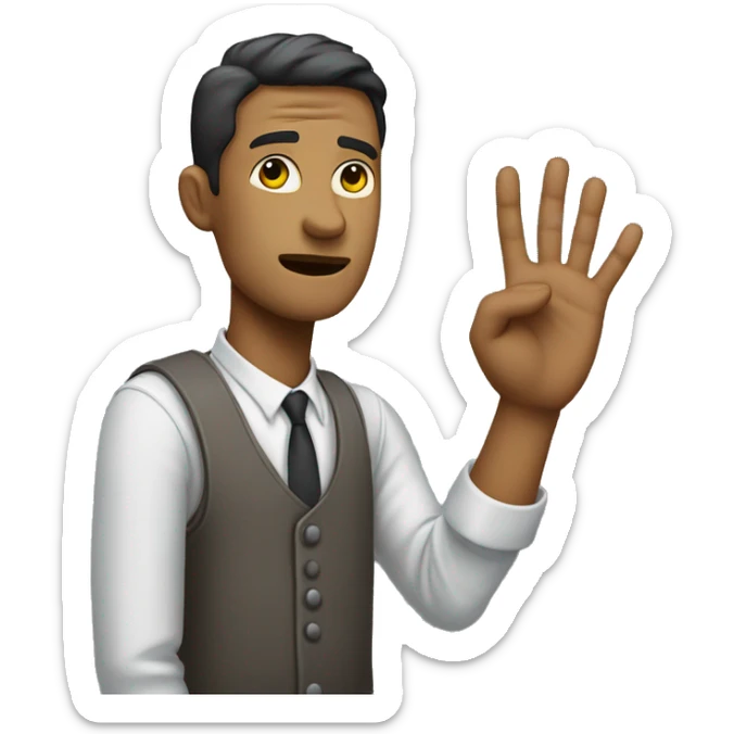 Generate a man holding his hand up telling somone to wait, and the person looks nervous sticker