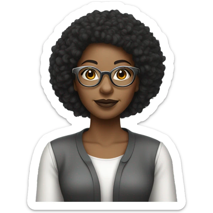 African American woman with short black afro and wire rimmed glasses and silver earring sticker