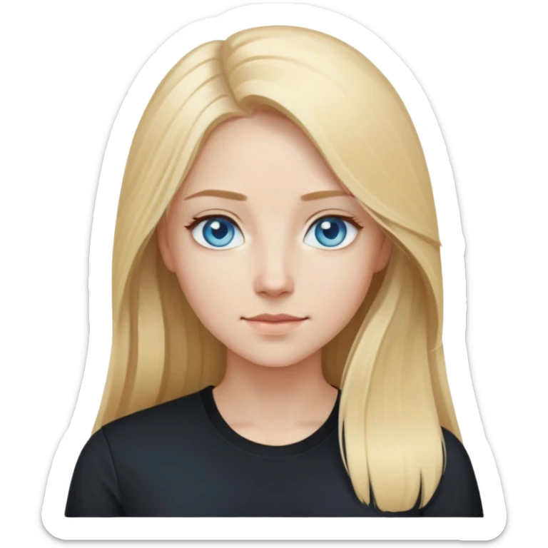 tech woman with long blonde hair, pale blue eyes. And black shirt. sticker