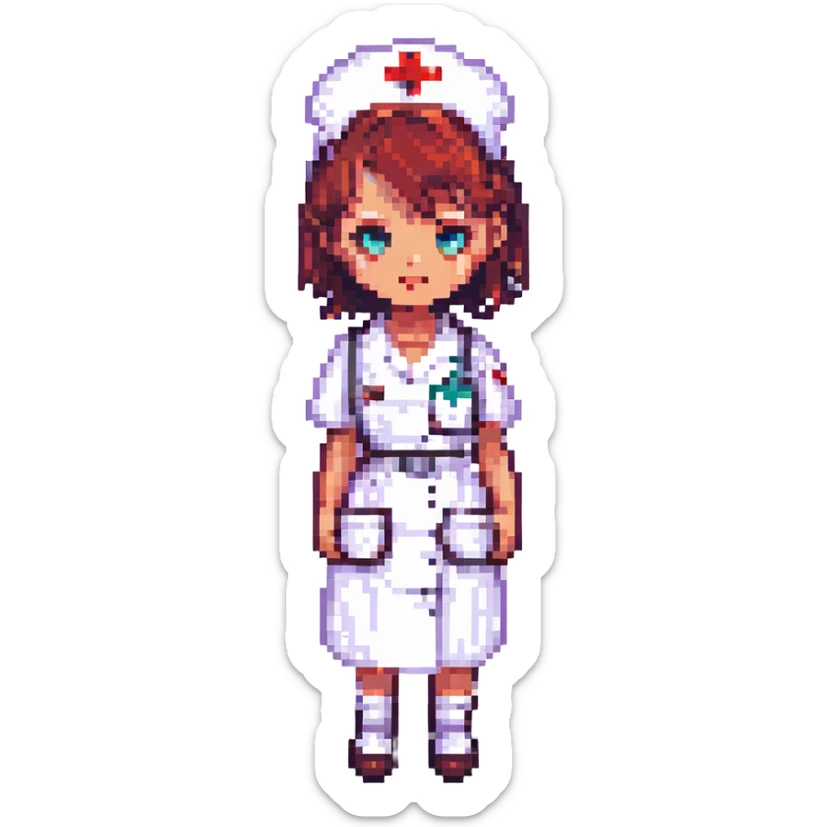 Silent Hill character emote for Twitch, pixel art style, Nurse with a creepy stance sticker