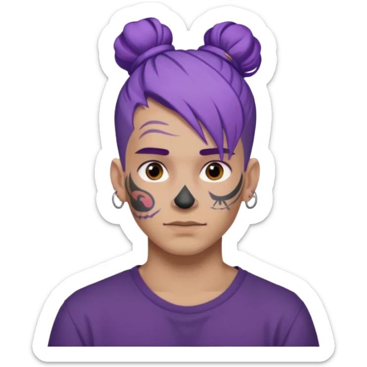 purple hair bun and lots of face tattoo guy sticker