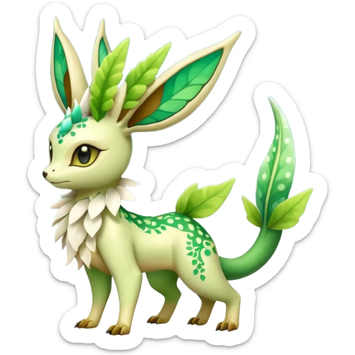Sparkly White And Green Natural Flowery Colorful Leafeon-Flygon-Fakémon-hybrid-creature (full body)  sticker
