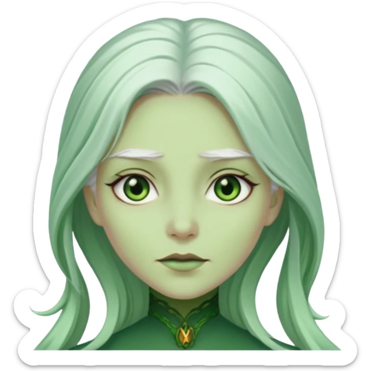 Woman with green skin color and white long hair sticker