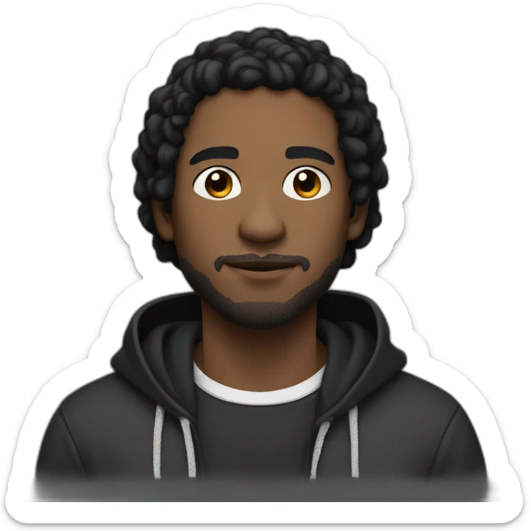 a white skin guy with weavy short black hair wearing a black hoodie iwth white logo sticker