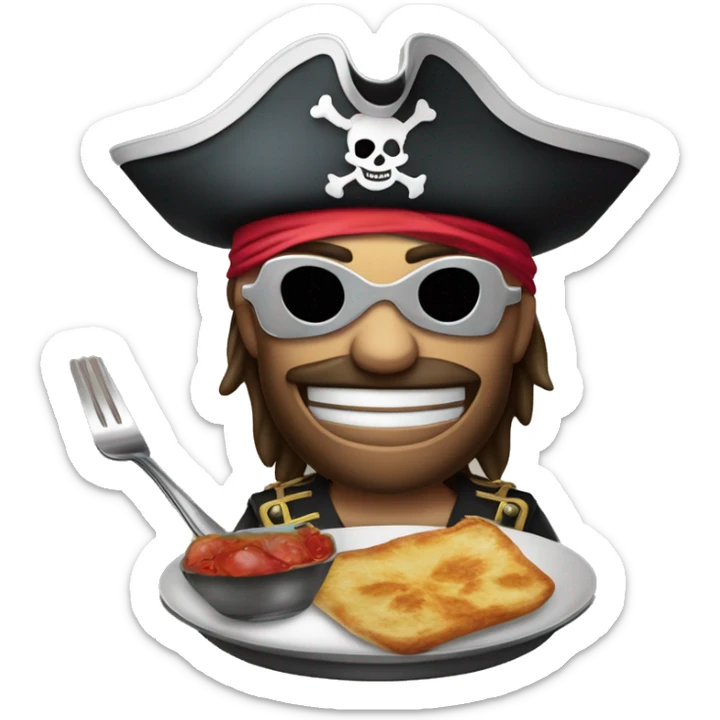 un pirate avec une assiette et un masque de fête, pour représenter le dîner en costume sticker