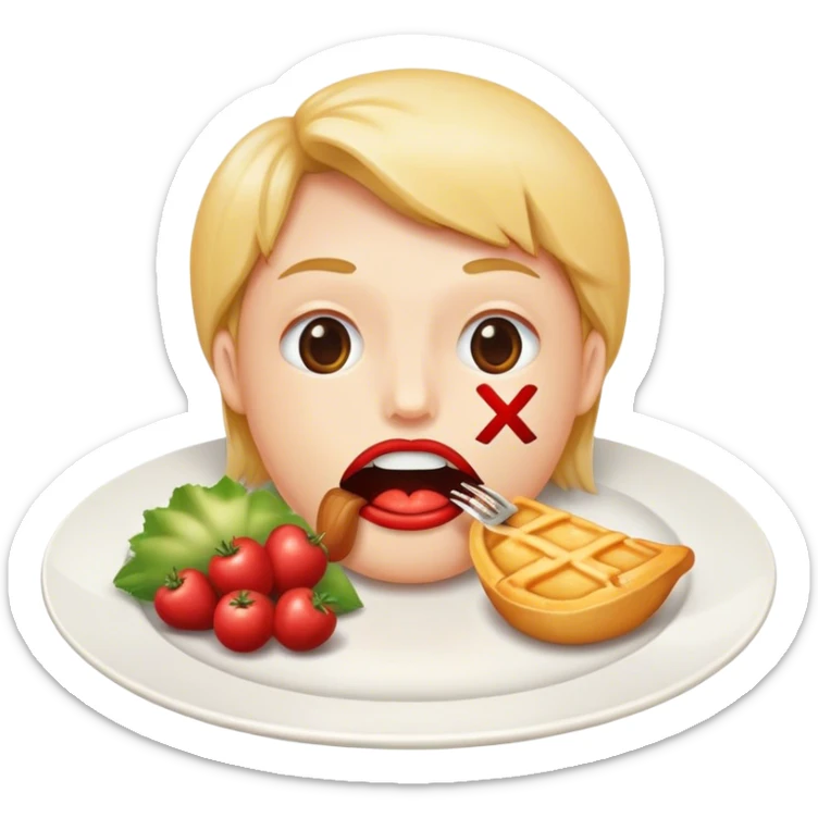 Mouth with X on it and food in plate in front of it sticker