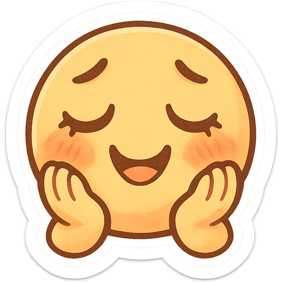 emoji representing the emotion of 'nostaljoy', a creative blend of nostalgia and joy, cute and expressive face with warm, soft colors and a dreamy, happy vibe sticker
