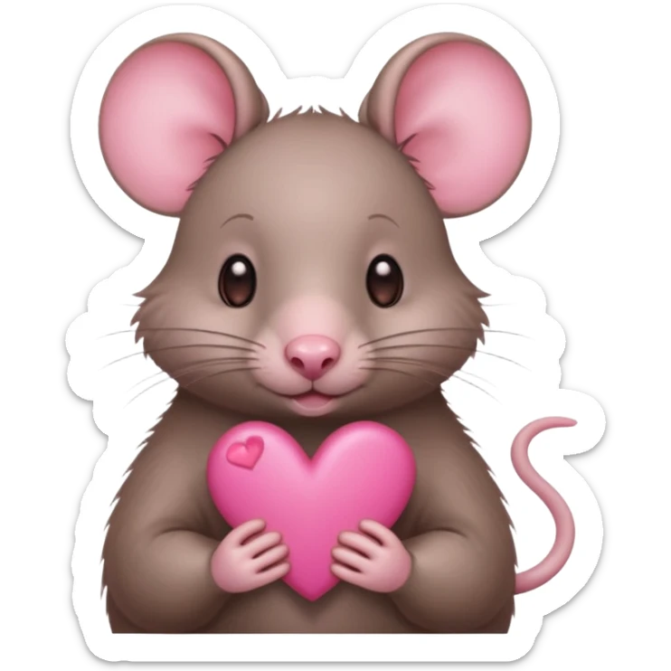A cute rat holds a heart in her hands and small pink hearts around it  sticker