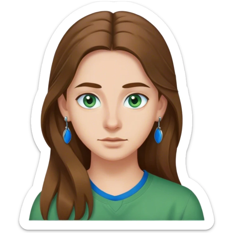 italian student with long brown hair, blue eyes, green shirt, hook earrings sticker