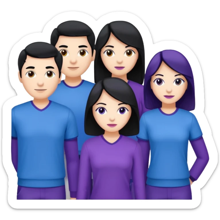 4people 2 men and 2 women. with black hair and white skin. ready to create a team. with blue and purple clothes sticker