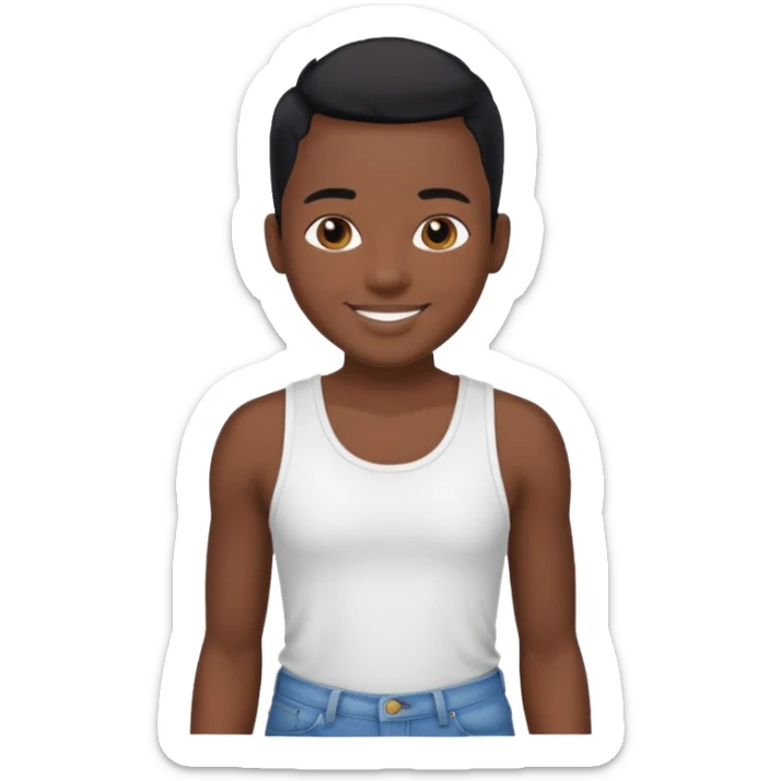 Un personnage noir avec un débardeur blanc et un jean 👖 avec des cheveux rasés noir sticker