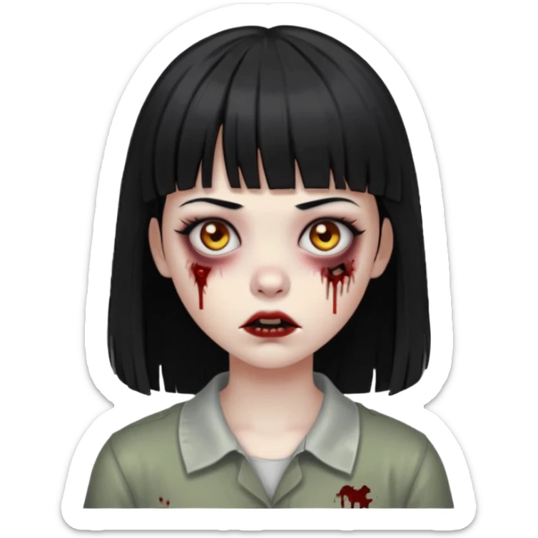 Faça uma menina de cabelo liso preto com franja zumbi sticker