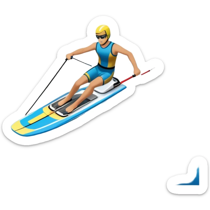 humanless icon showing water skis on the surface of the water, with the skis cutting through the waves, and a distant boat in the background creating a wake. The design highlights the smooth, dynamic motion of water skiing. Transparent background emphasizes the thrill of the sport sticker