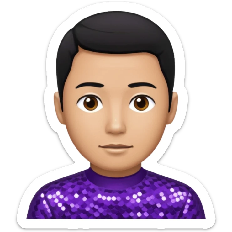 Jeff Fatt from The Wiggles with black hair, purple sequin skivvy shirt sticker