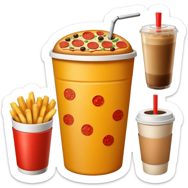 ganarate a emogi a bucket of food with pizza buerger coffee add fries cold coffe to sticker