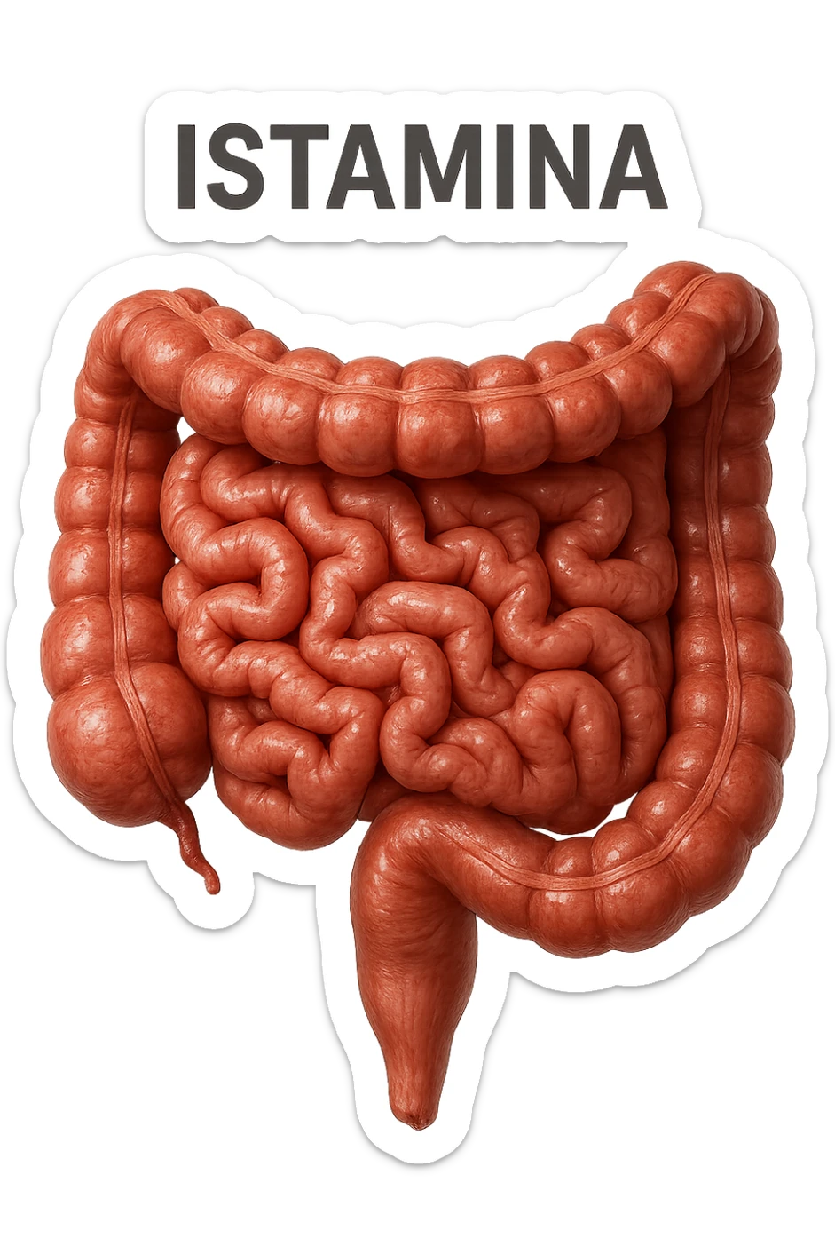 intestino umano realistico con la scritta "ISTAMINA" stampata sopra, iperrealistico 4k sticker