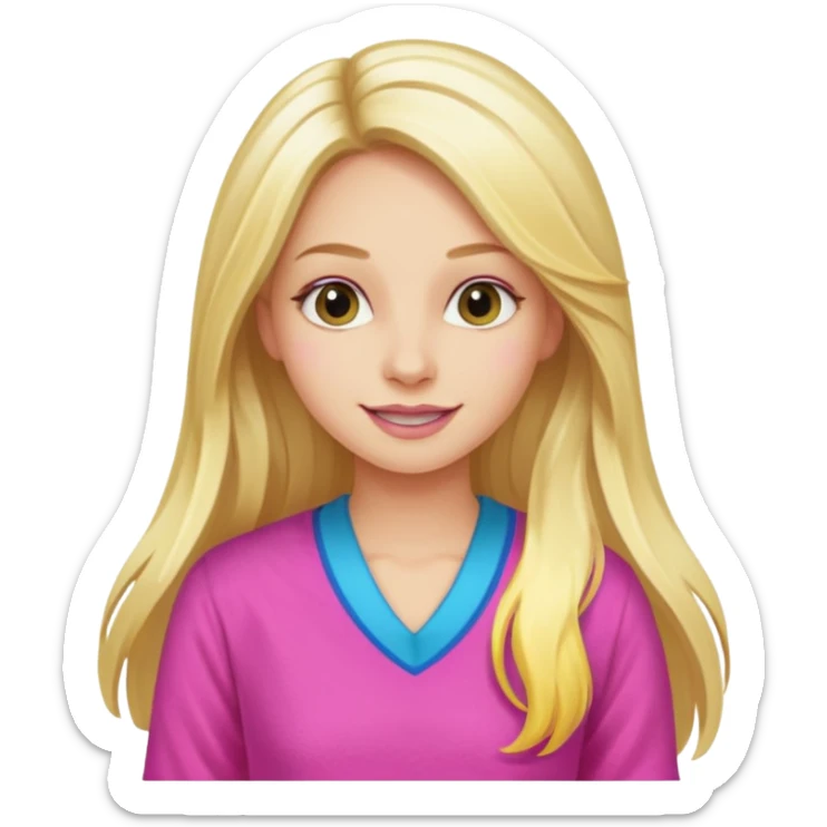 Illustrate Enid Sinclair with long blonde hair streaked with pink, colorful clothes & bright cheerful expression. sticker