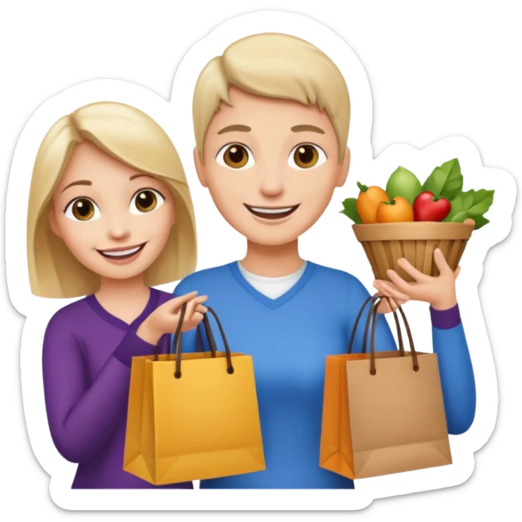 preciso de um emoji de um vendedor com sacolas na mão entregando para outra mulher sticker