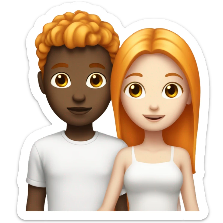 Orange hair girl  with white skin holding a blonde boy sticker