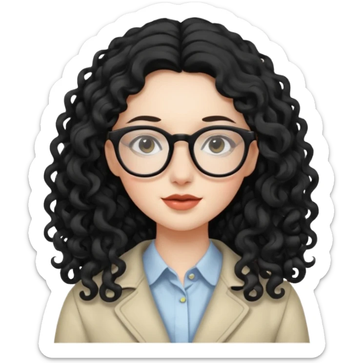 Pale girl with long black curly wavy hair wearing glasses  sticker