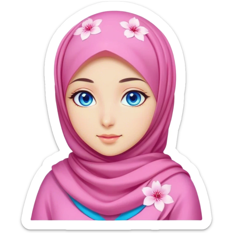 Turkish beautiful finish Konya girl blue eyes with hijab and Sakura dress sticker
