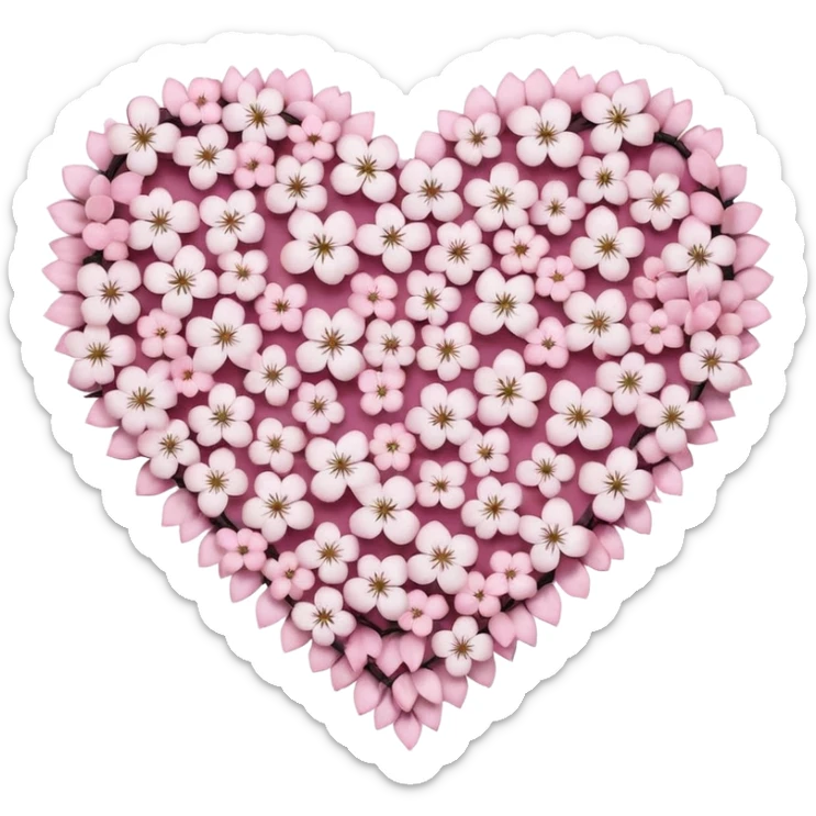 goth sakura heart, heart made of white sakura petals with pink accents sticker