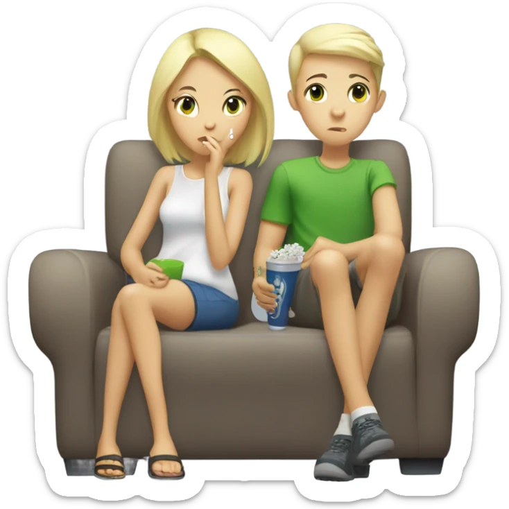 asian girl blonde blue eyed boy and blonde green eyed girl watching tv and smoking sticker