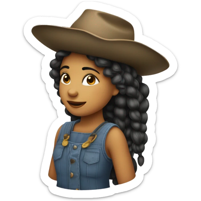 Uma menina Boiadeira com chapéu de boiadeira cabelos longos lisos e pretos sticker