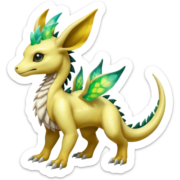Shiny Iridescent Helioptile-Cubone-Salandit-Leafeon-Fakémon-hybrid-creature (full body)  sticker