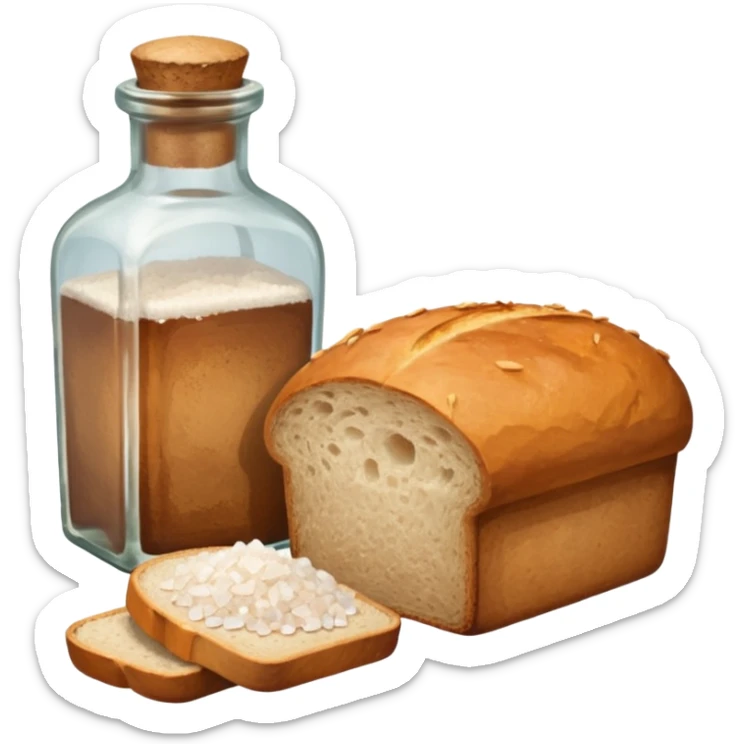 a one victorian bottle of salt and a loaf of bread sticker