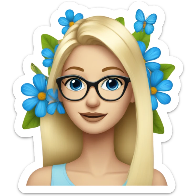 Gorgeous blond lady blue eyes with flowers and butterflies wearing glasses  sticker