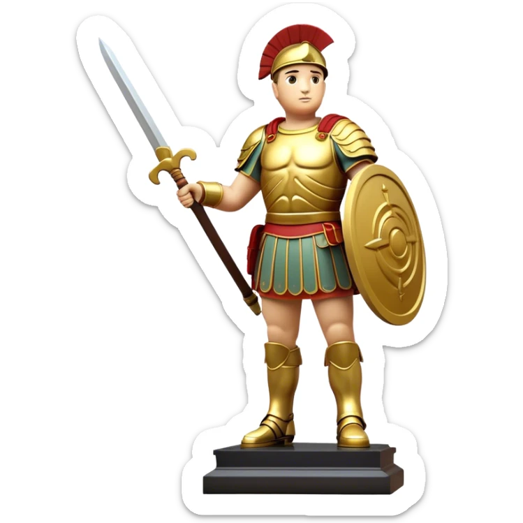 Cinematic Realistic Roman Soldier Statue at Botero Square Landmark Emoji, depicted as a striking, larger-than-life sculpture rendered with rich detail and dynamic, urban lighting. sticker