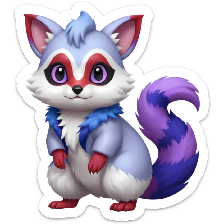 Shiny Exotic Colorful Aesthetic Beautiful Cute Pretty Royal Furret-Absol-Noibat-Hybrid (Full body) sticker