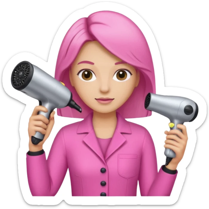 peluquera con secador de pelo y peine en la mano, vestida de rosa sticker