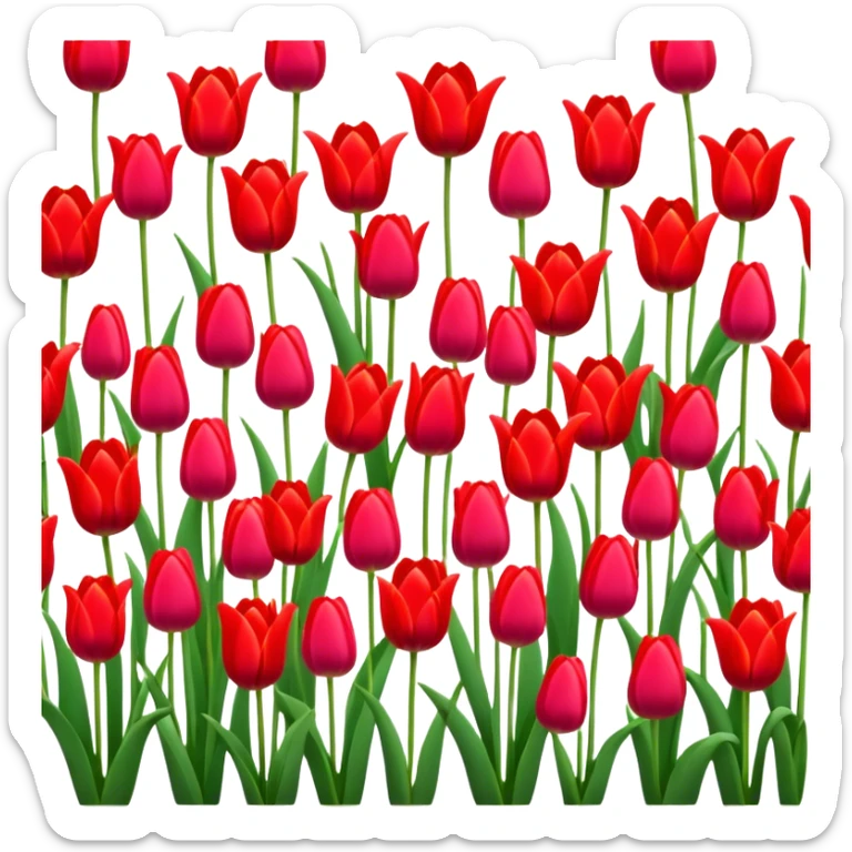 Tulips – Cinematic Realistic Tulips, depicted as a vibrant field of blooming tulips in brilliant hues, each delicate petal catching dewdrops under soft, natural spring light, rendered with detailed textures and a dreamy, picturesque glow. sticker