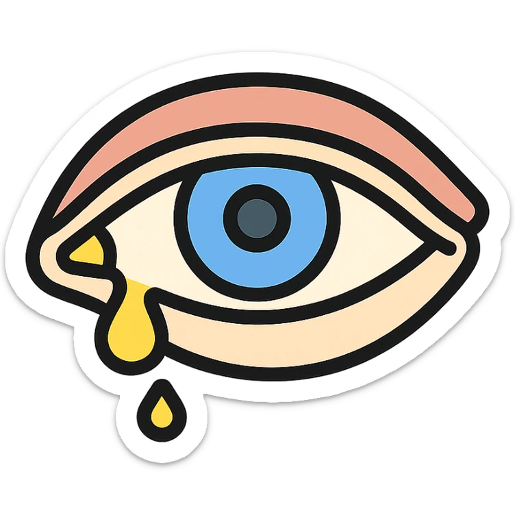 close-up of a human eye with yellow pus leaking from the corner, medical, clear and non-gory sticker