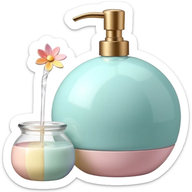 Colorful shiny glossy soft smooth Pastel soap perfume cocktail bomb bar spray bottle lotion cream jar ceramic pottery pot flowery floral item aesthetic decoration room thing  sticker