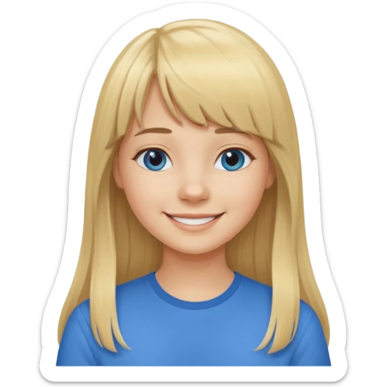 Menina branca de cabelo loiro longo de franja na testa sorrindo  sticker