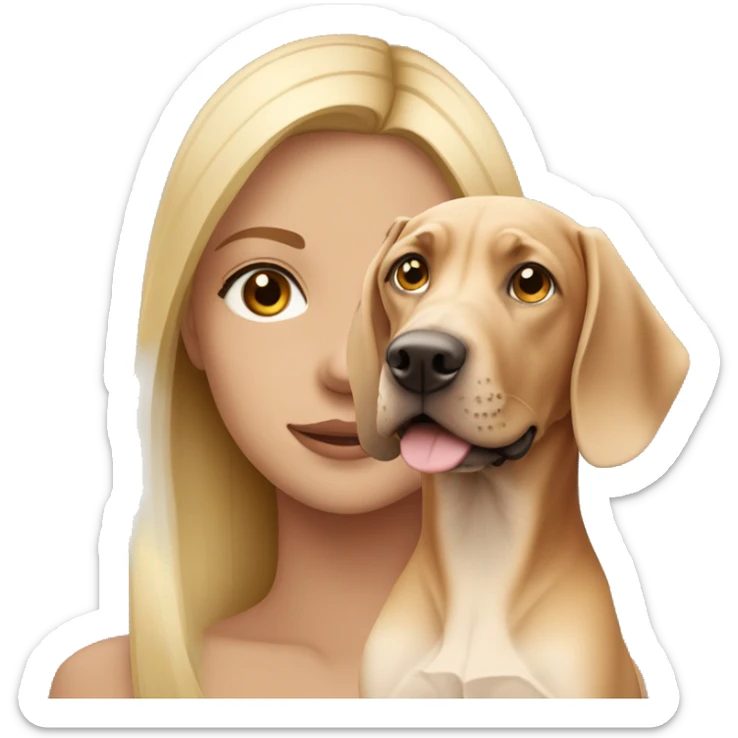 Blonde girl with blue eyes and a Hungarian vizla dog sticker