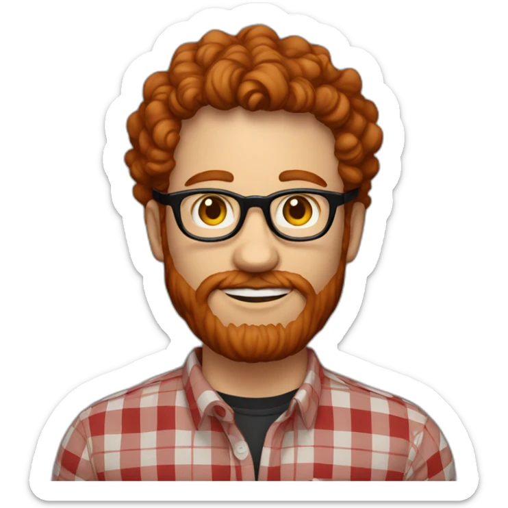 man,25 years,redhead,short curly hair,beard, round glasses, red and black checked shirt sticker