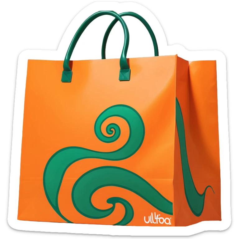Ulta shopping bag that is orange that a swirly green top of a product sticking out of it sticker
