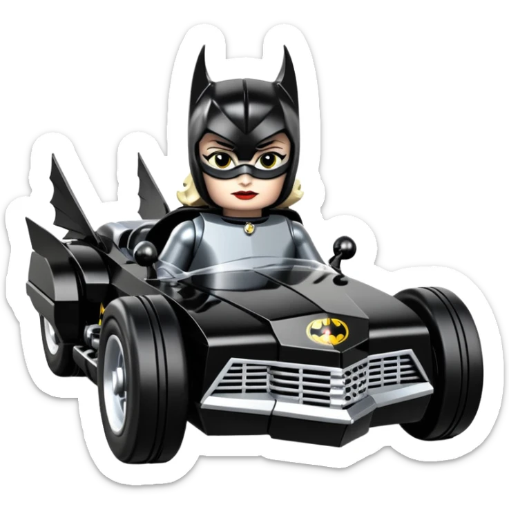  aerodynamic opulent dark knight futuristic concept Catwoman Batgirlmobile loosely based on 1977 Buick  coupe deville roadster racing Lego (flat long straight faceted mechanical body) winged stealthy street hot rod  sticker