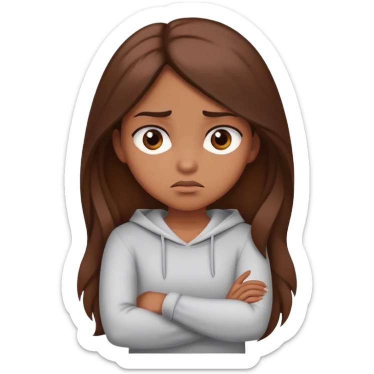 Annoyed brown girl with long brown hair crossing her arms sticker