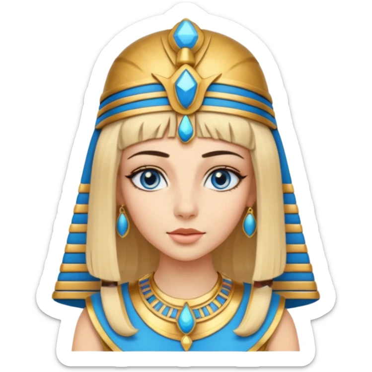 Cleopatra vestita da faraone con il cappello da faraone ma con gli occhi azzurri e i capelli lunghi biondi non troppo chiari sticker