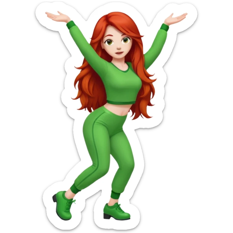Red head lady twerking with long red hair and green cute outfit sticker