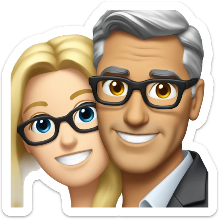  George Clooney and blonde woman with blue eyes and glasses hug hug sticker