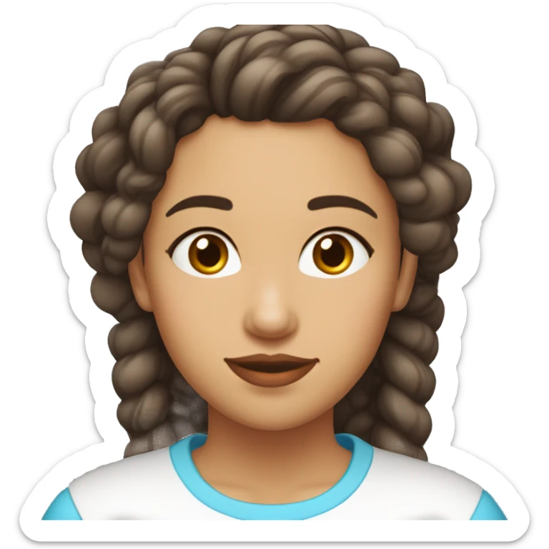 chica blanca con cabello rizado color marrón. camisa azul claro y labios rasado claro  sticker